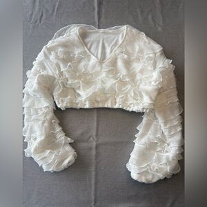 Long Sleeve Crop Top Women’s Ruffles White Size Small Fun And Flirty Y2K Vibes
